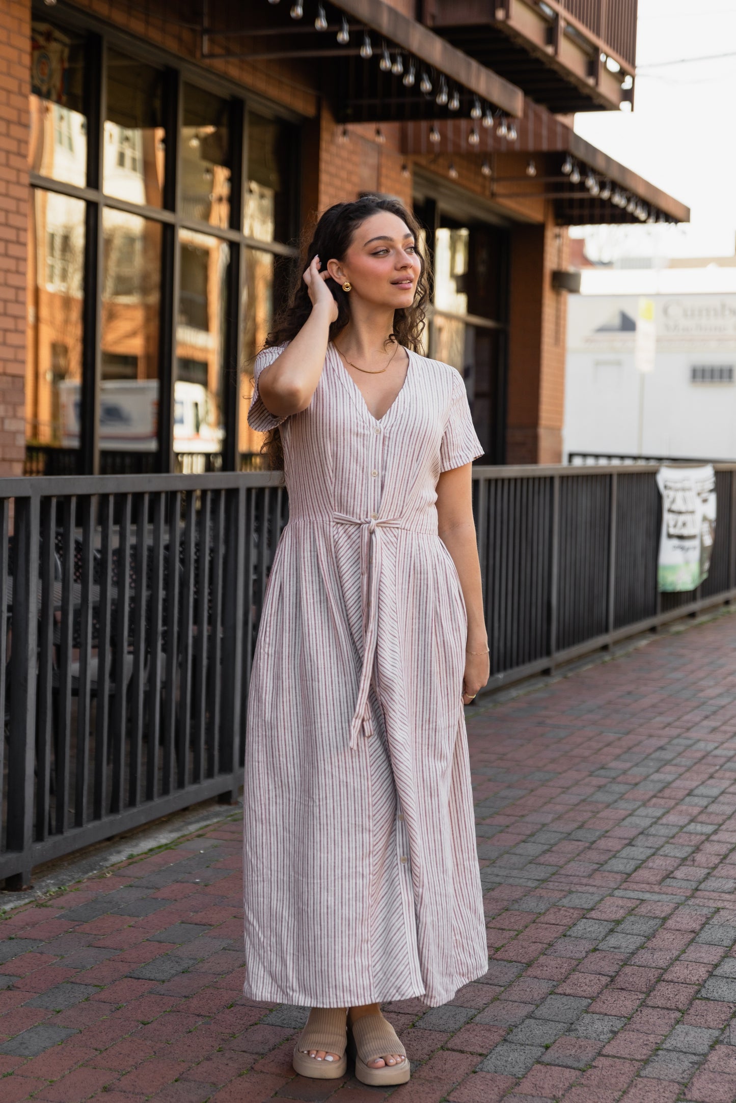 June Dress in Red and White Striped Linen