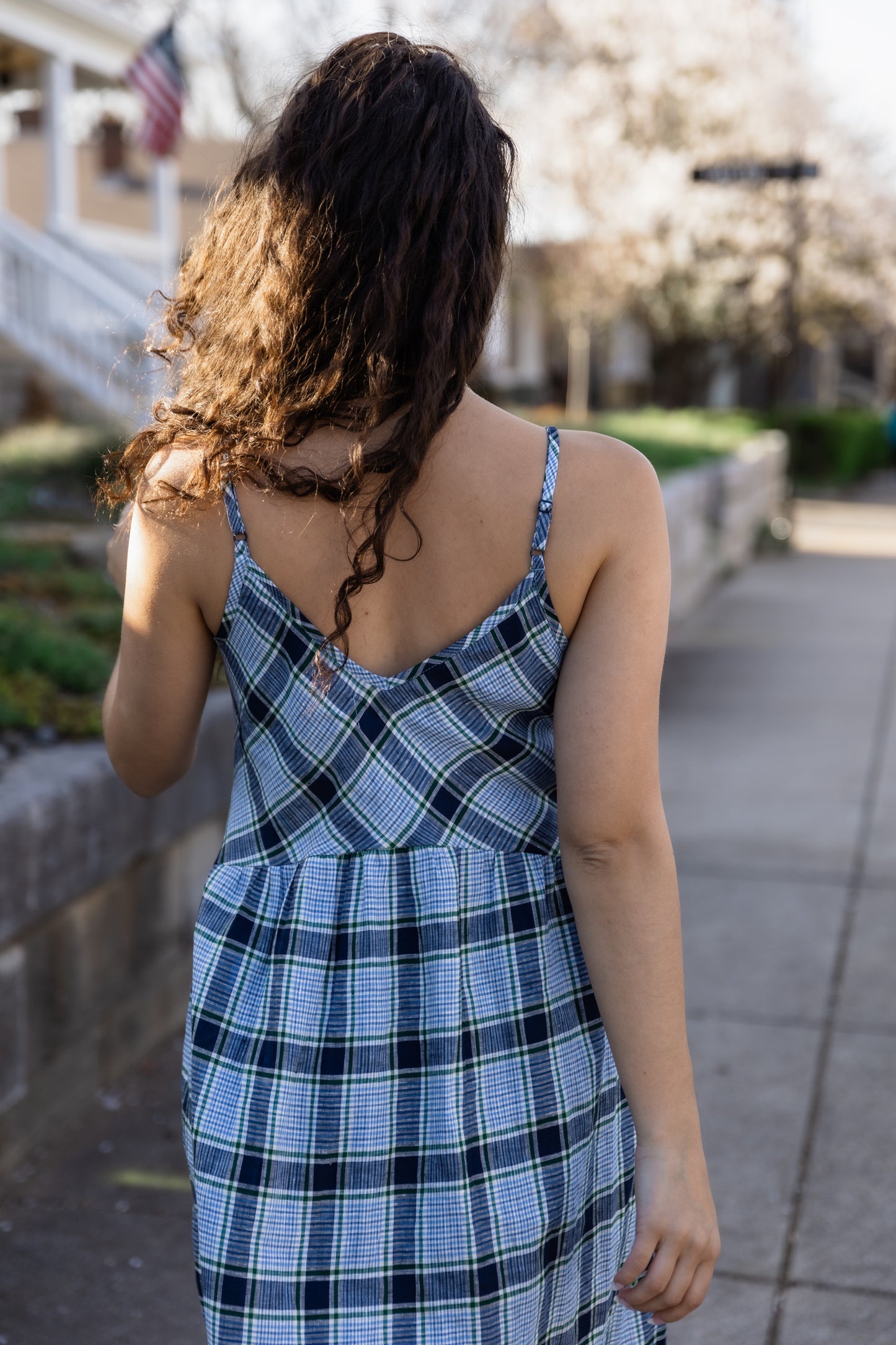 Linen Faro Dress in Blue Picnic Plaid