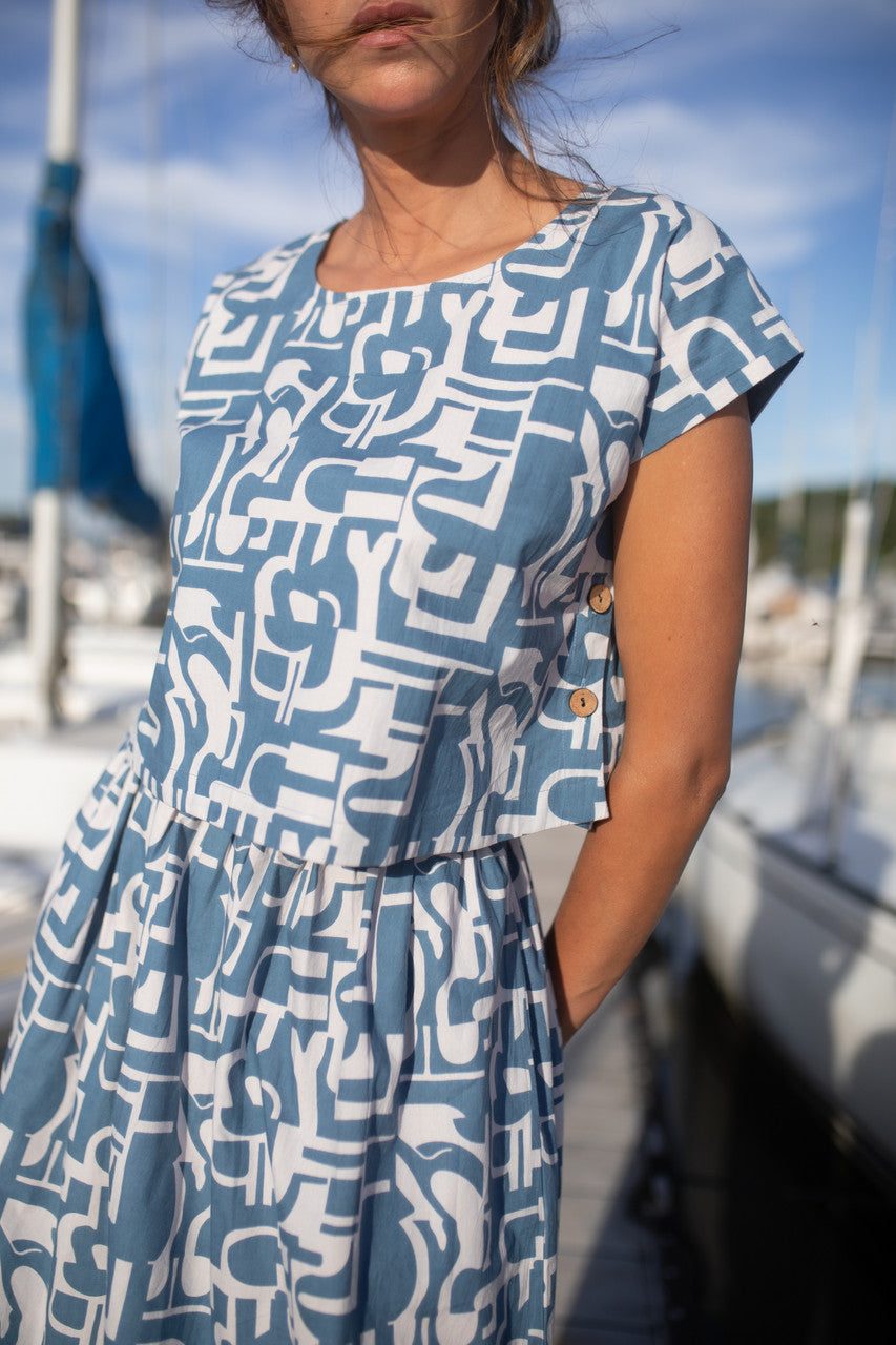 Claudia Skirt Set in Blue Geo Print - M Set Left