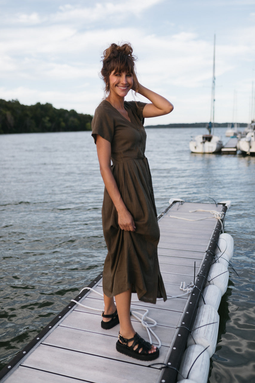 June Dress in Dark Green