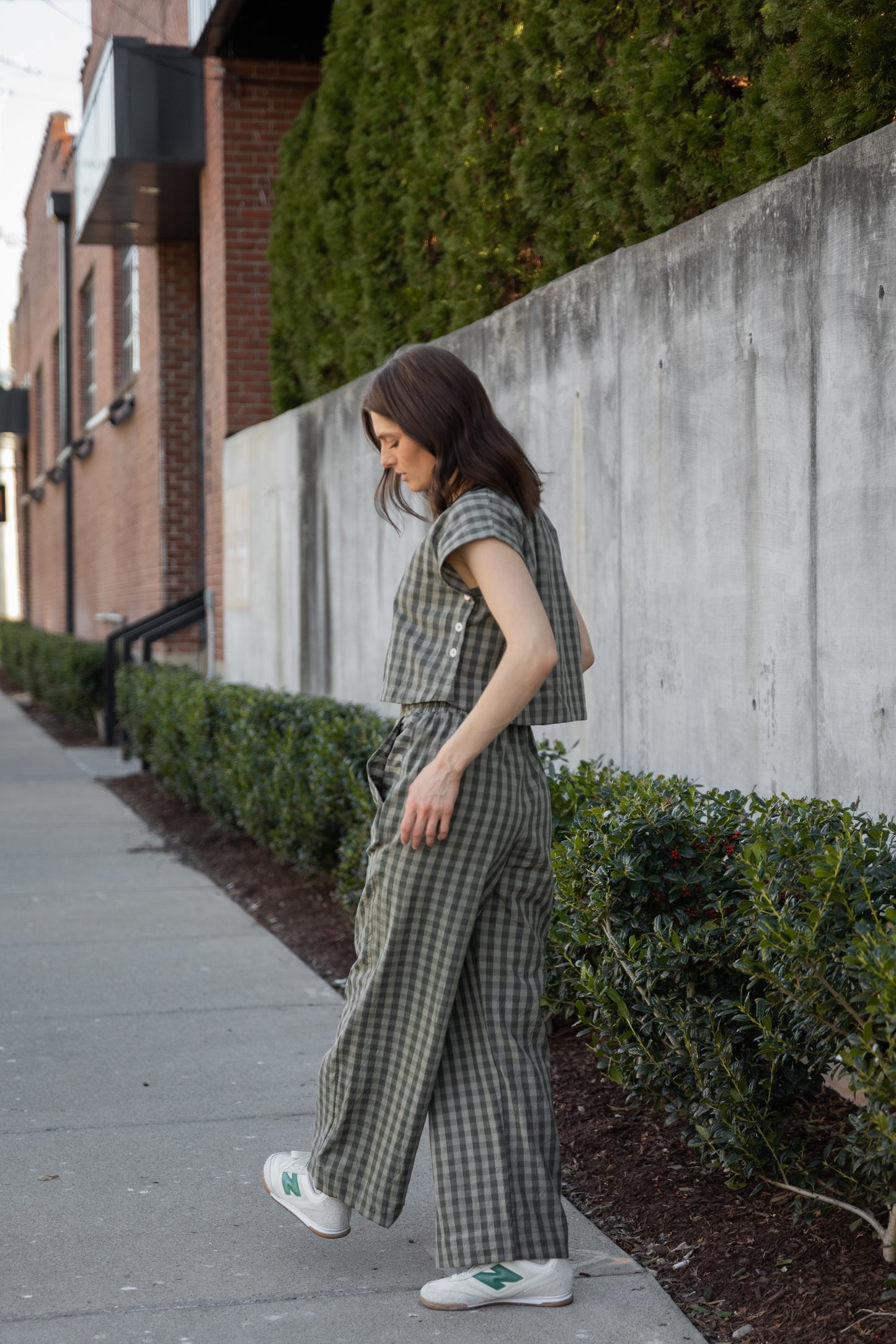 Katie Handwoven Cotton Set in Green Gingham Made to Order