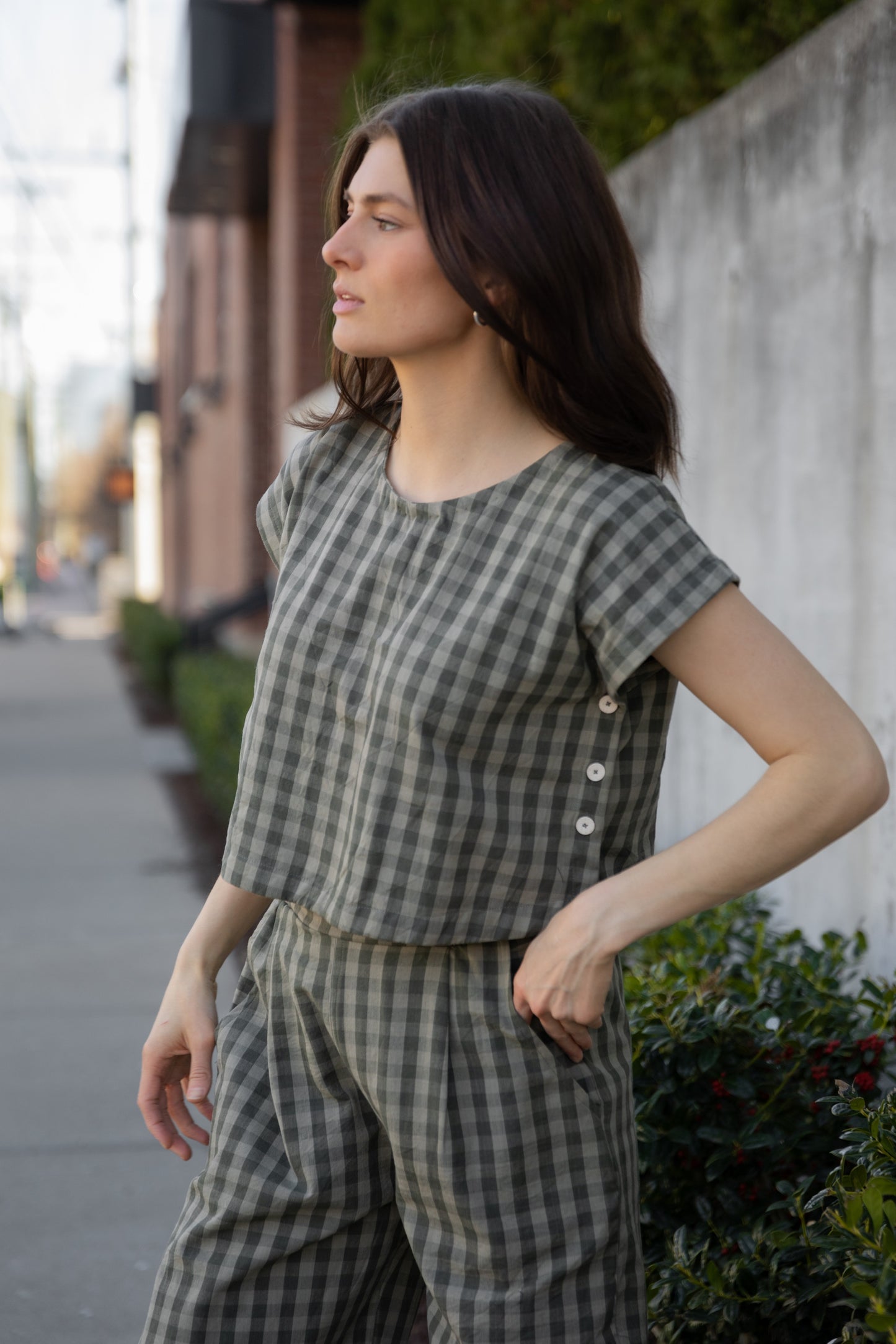 Katie Handwoven Cotton Set in Green Gingham Made to Order