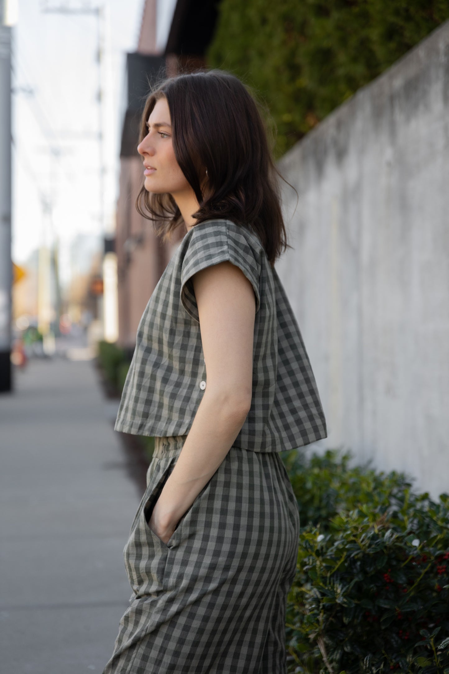 Katie Handwoven Cotton Set in Green Gingham Made to Order