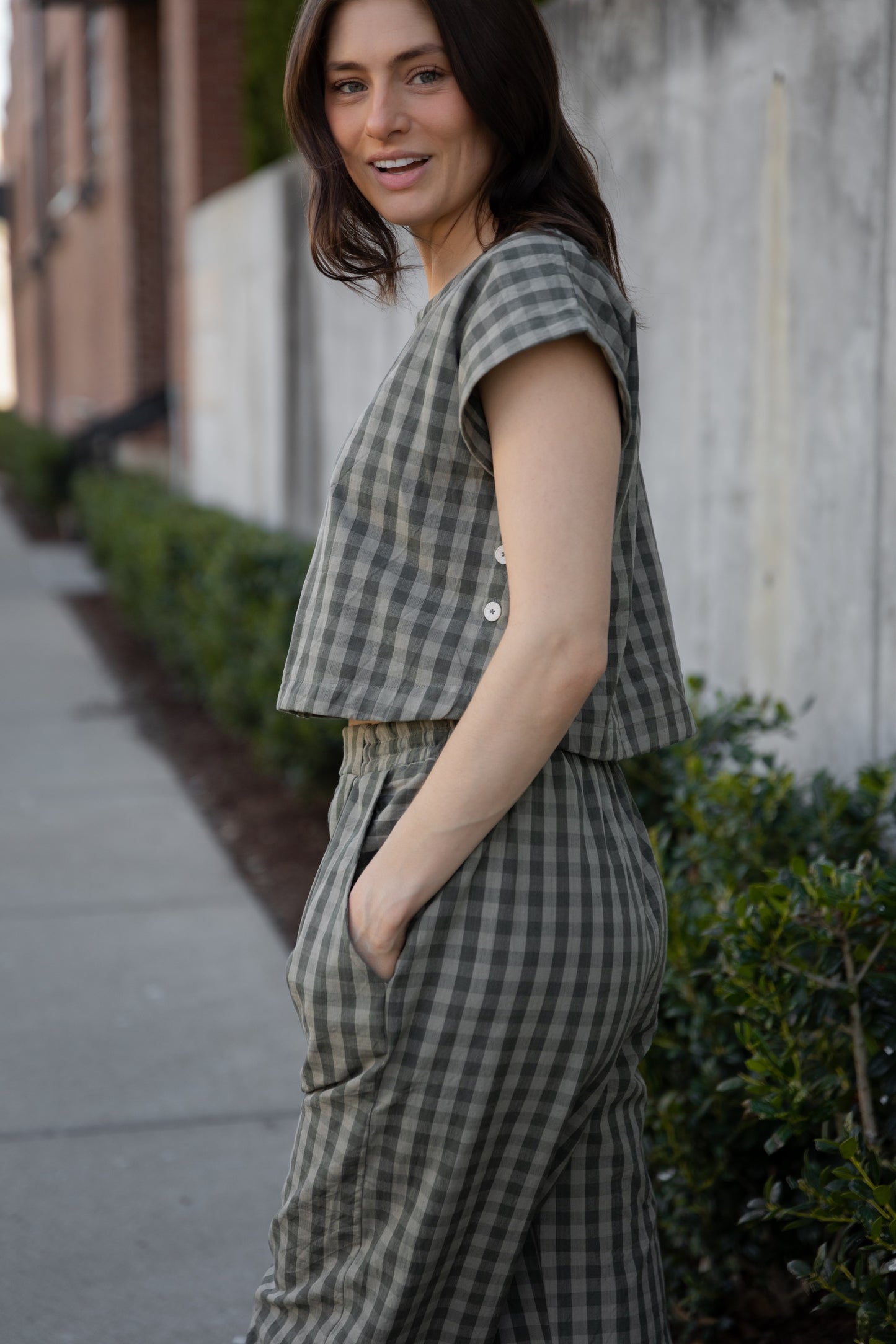 Katie Handwoven Cotton Set in Green Gingham Made to Order