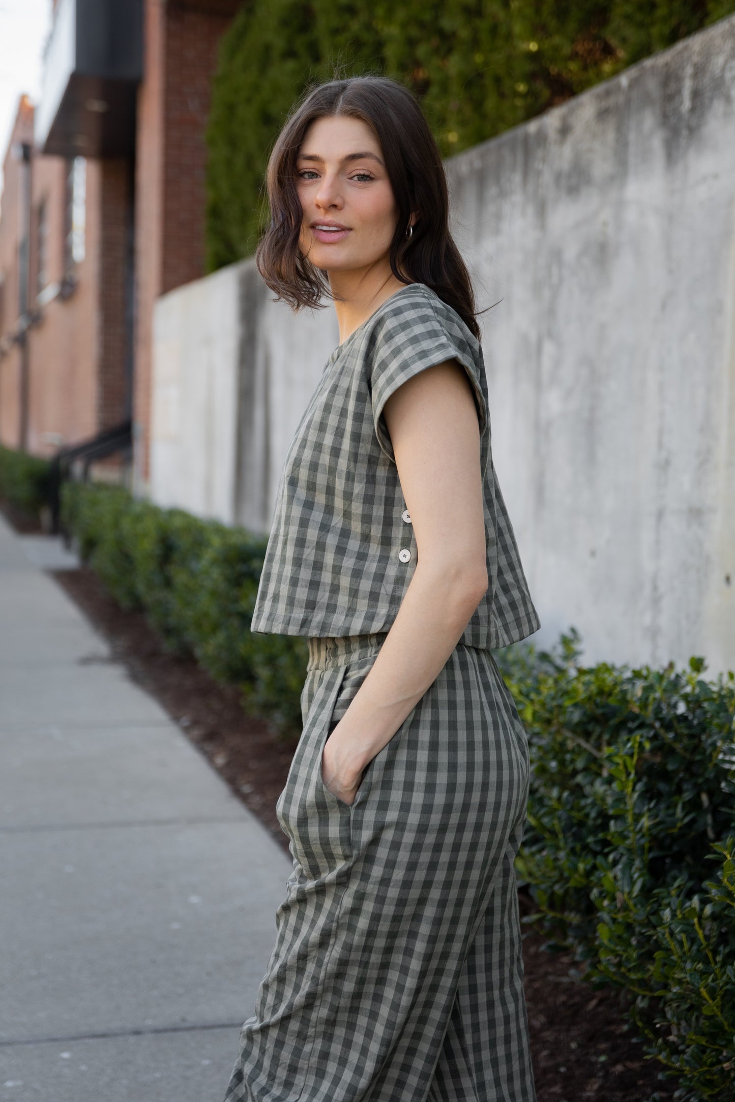 Katie Handwoven Cotton Set in Green Gingham Made to Order