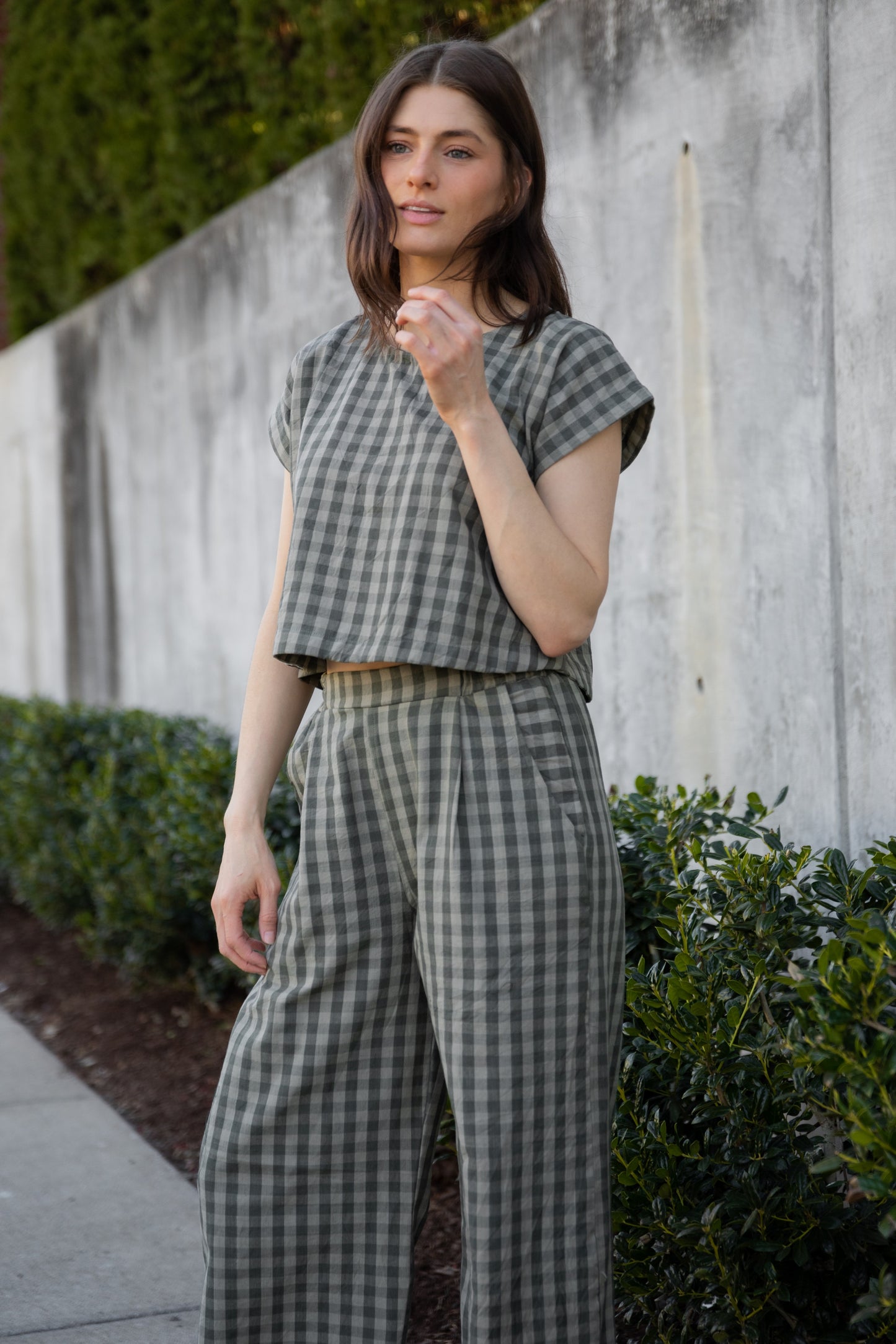 Katie Handwoven Cotton Set in Green Gingham Made to Order