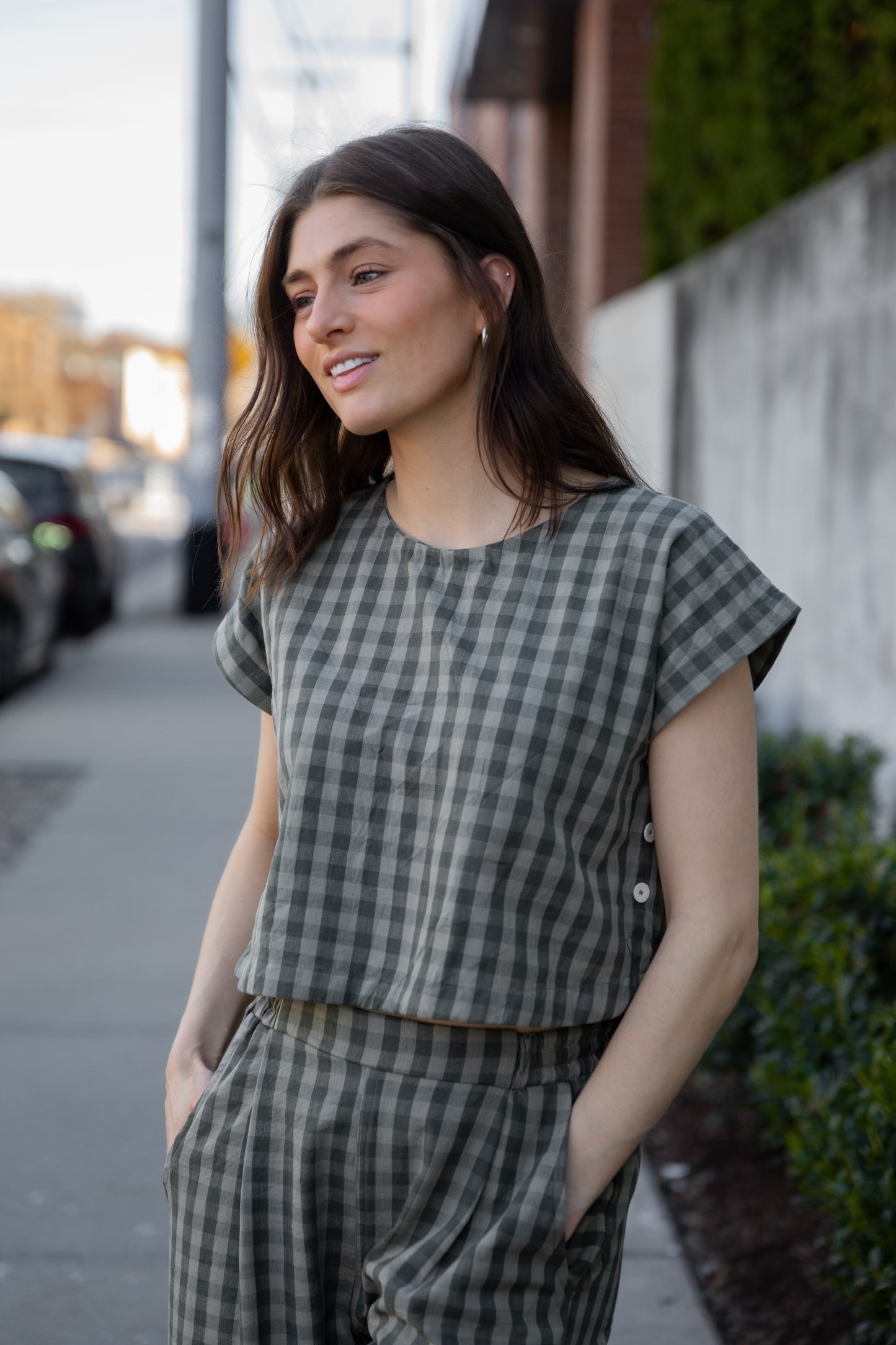 Katie Handwoven Cotton Set in Green Gingham Made to Order