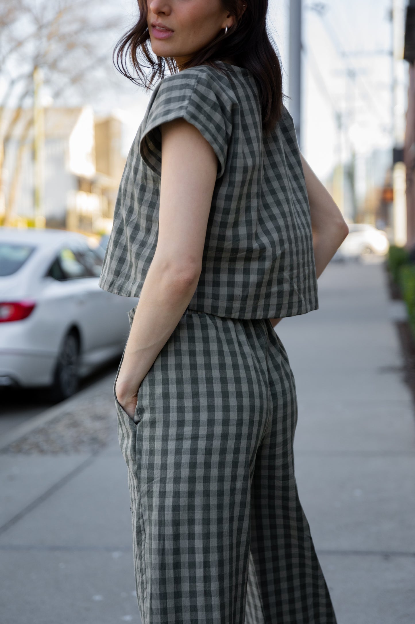 Katie Handwoven Cotton Set in Green Gingham Made to Order