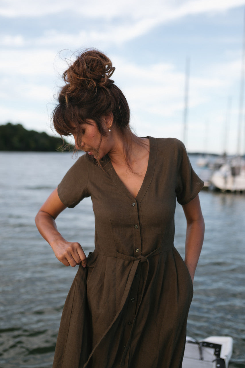 June Dress in Dark Green