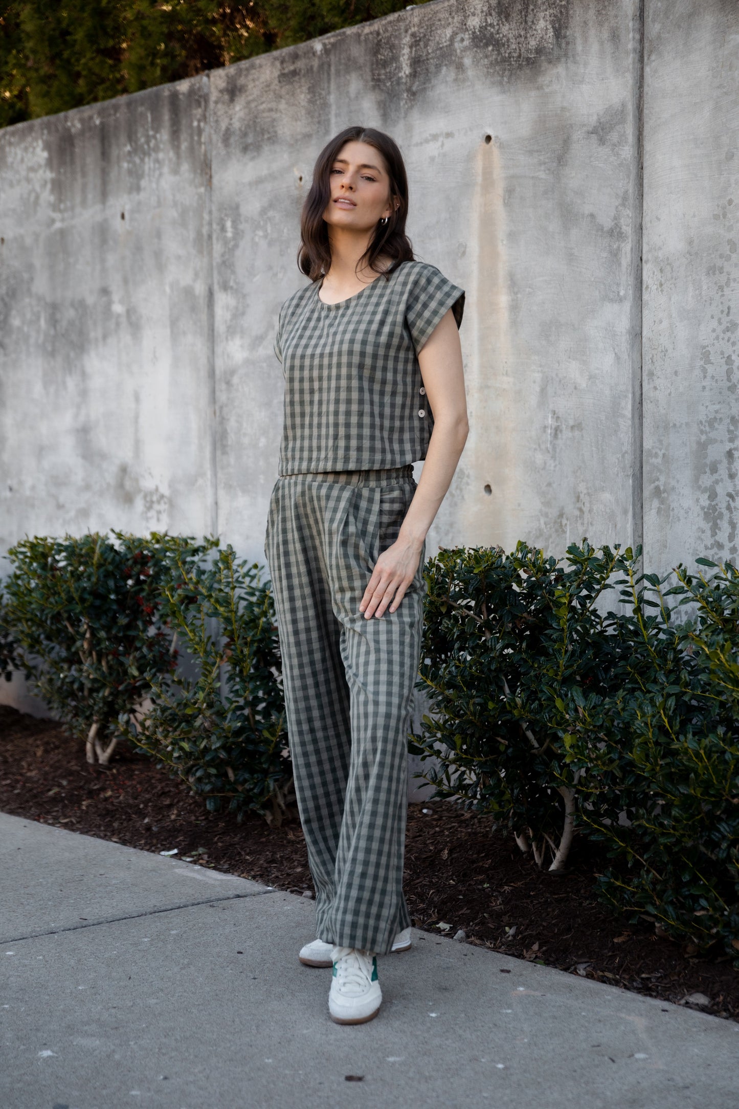 Katie Handwoven Cotton Set in Green Gingham Made to Order