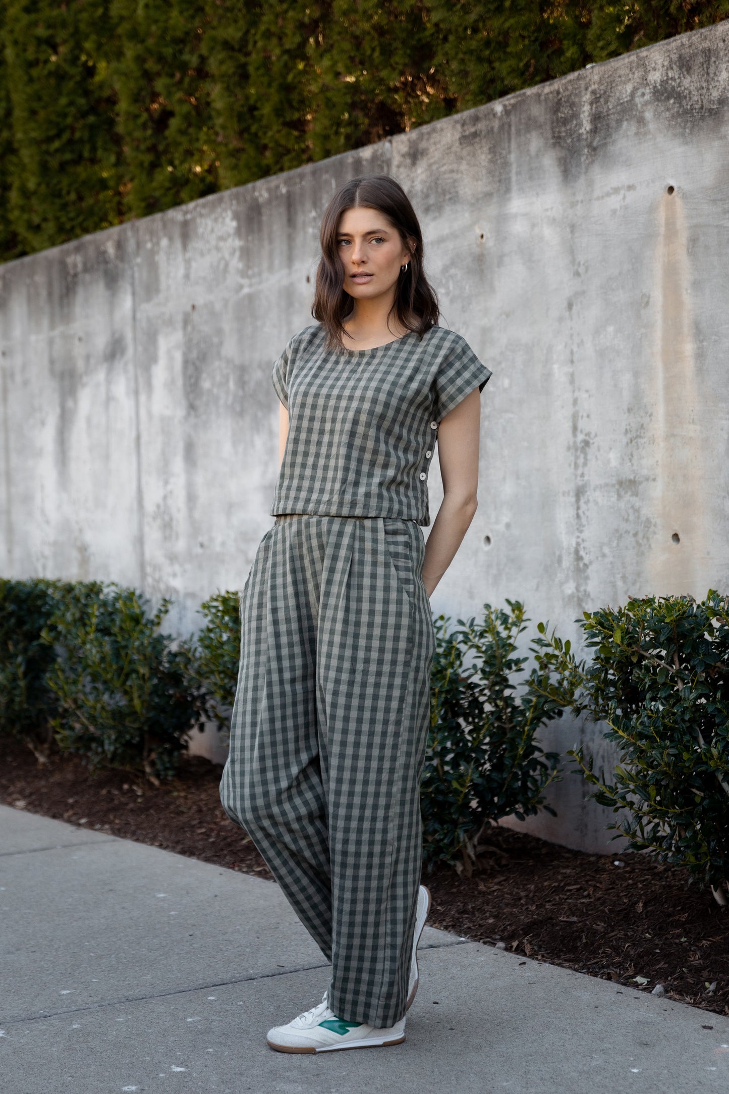 Katie Handwoven Cotton Set in Green Gingham Made to Order
