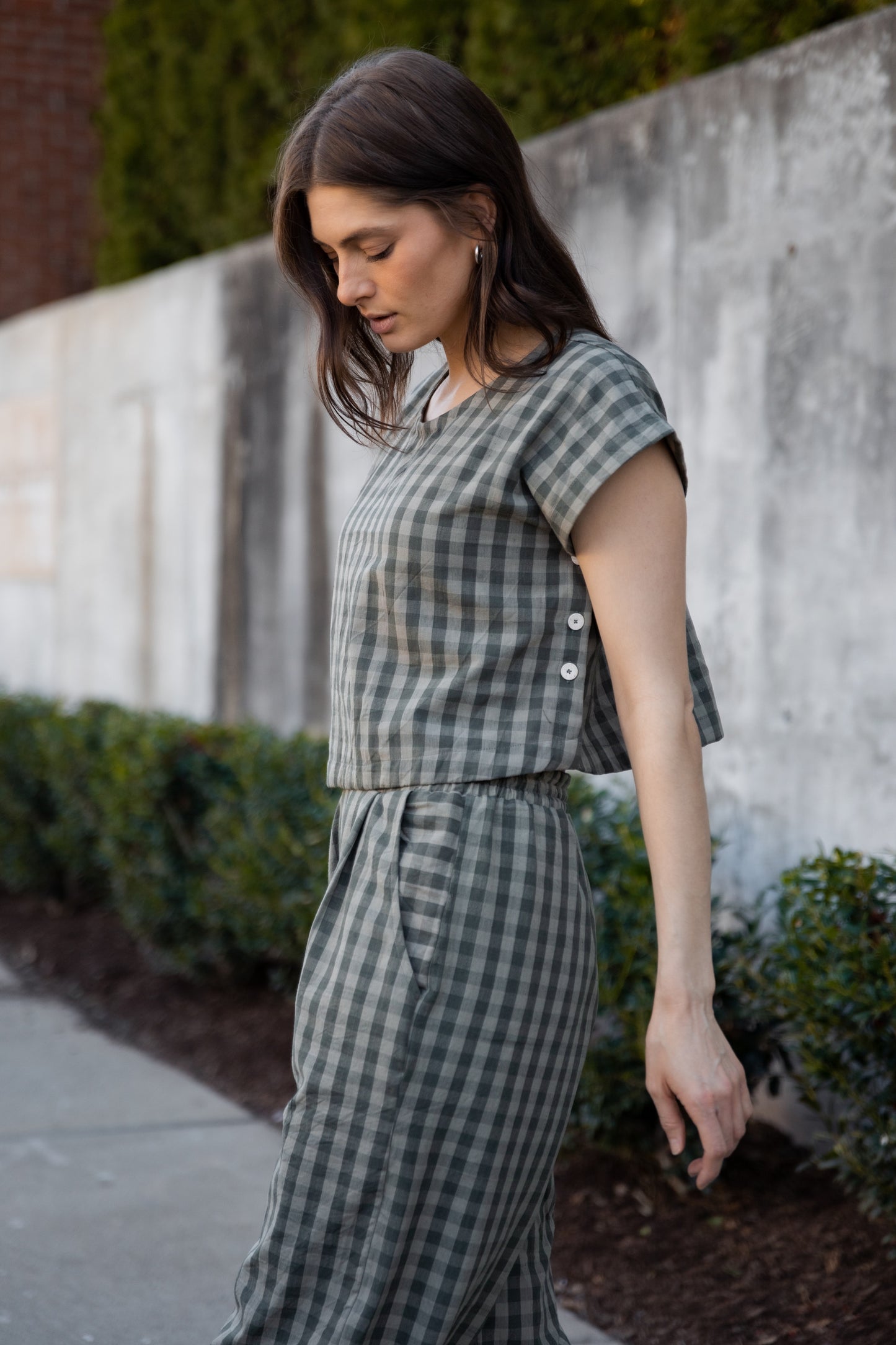 Katie Handwoven Cotton Set in Green Gingham Made to Order