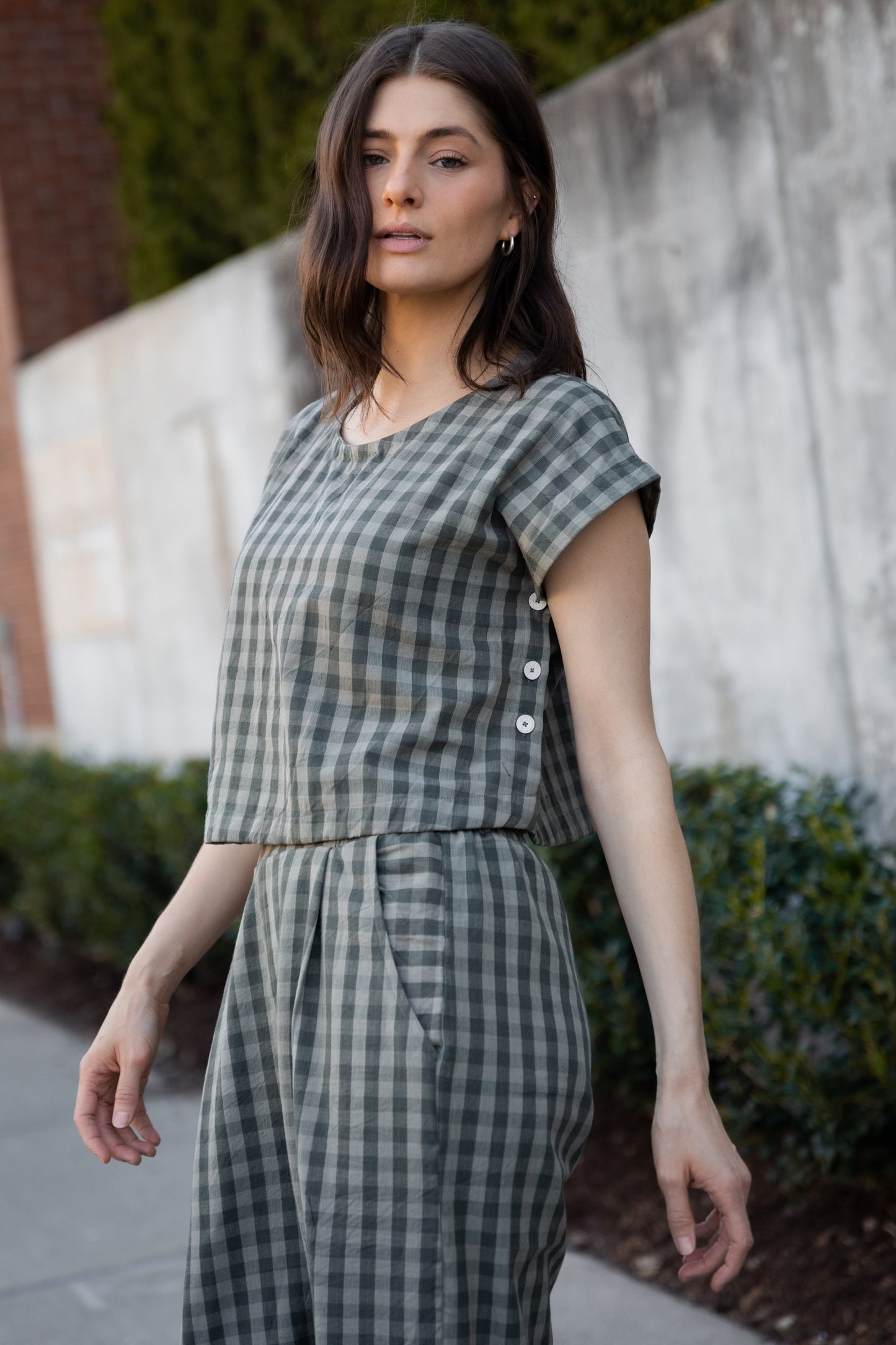 Katie Handwoven Cotton Set in Green Gingham Made to Order