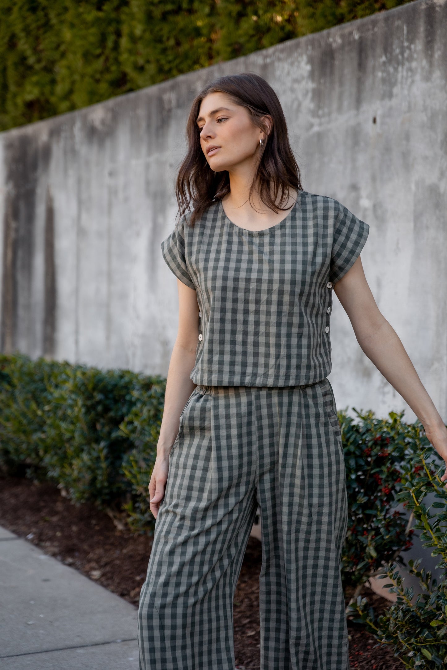 Katie Handwoven Cotton Set in Green Gingham Made to Order