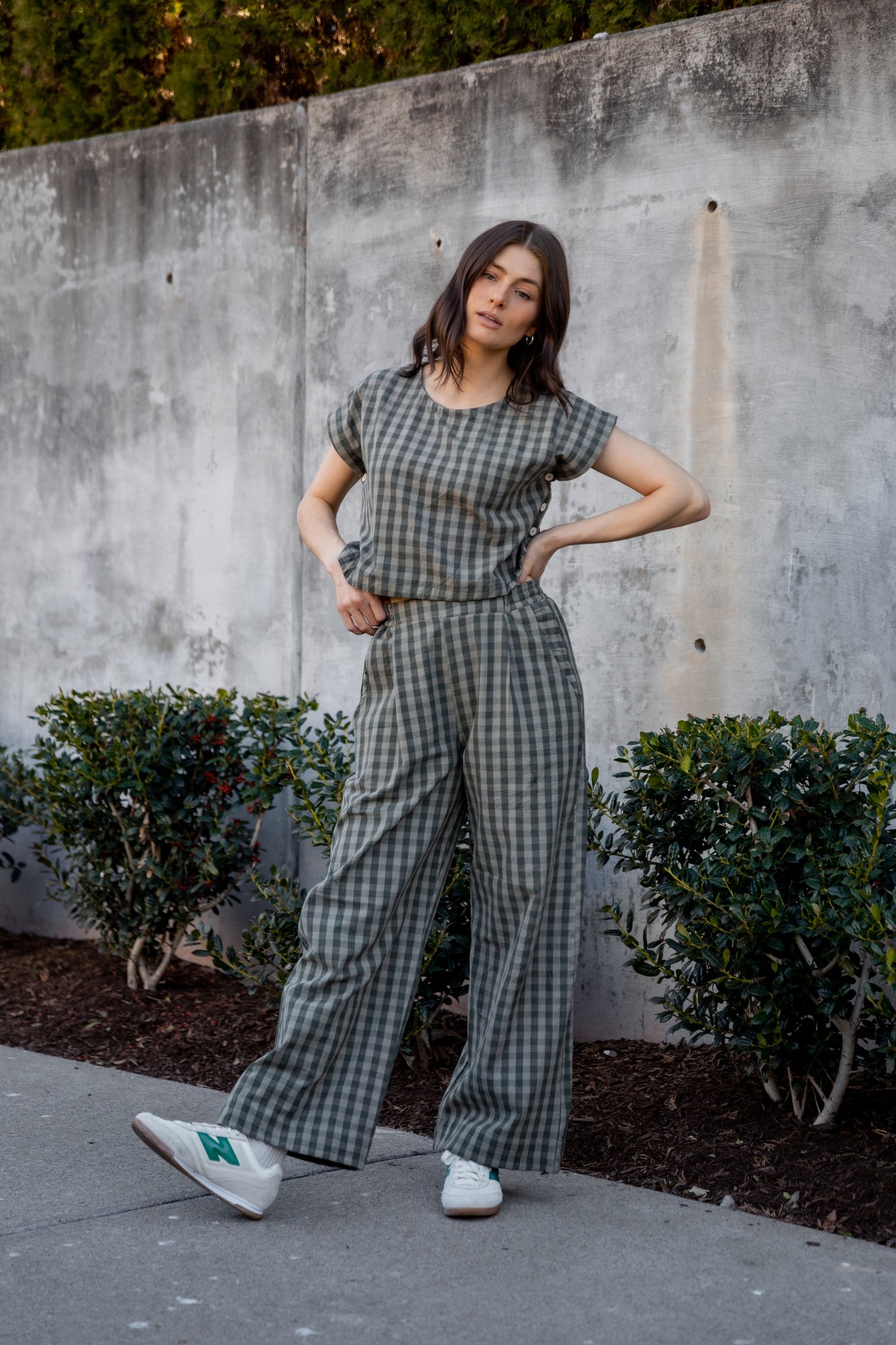 Katie Handwoven Cotton Set in Green Gingham Made to Order
