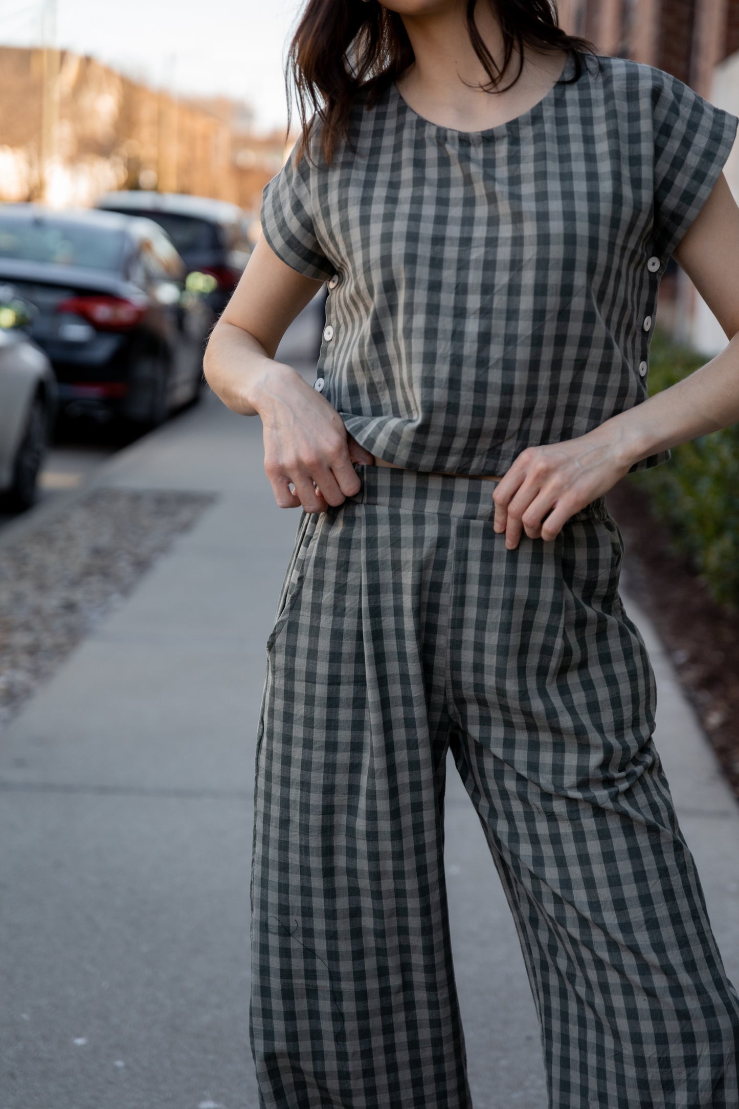 Katie Handwoven Cotton Set in Green Gingham Made to Order