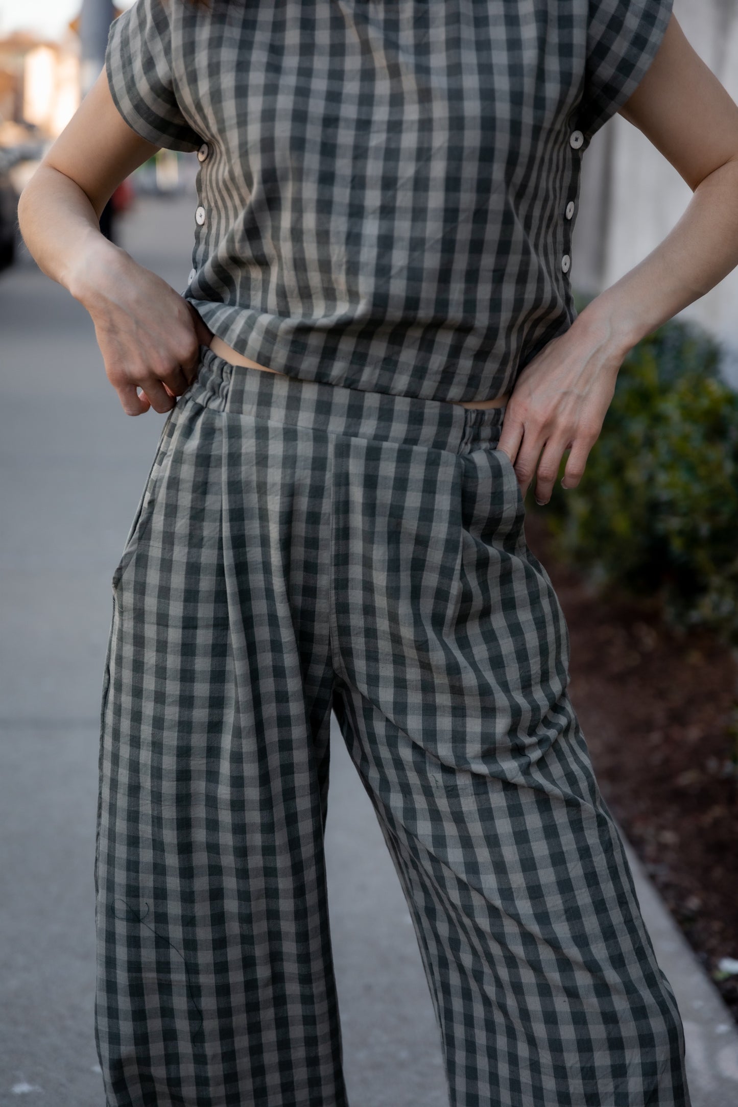 Katie Handwoven Cotton Set in Green Gingham Made to Order