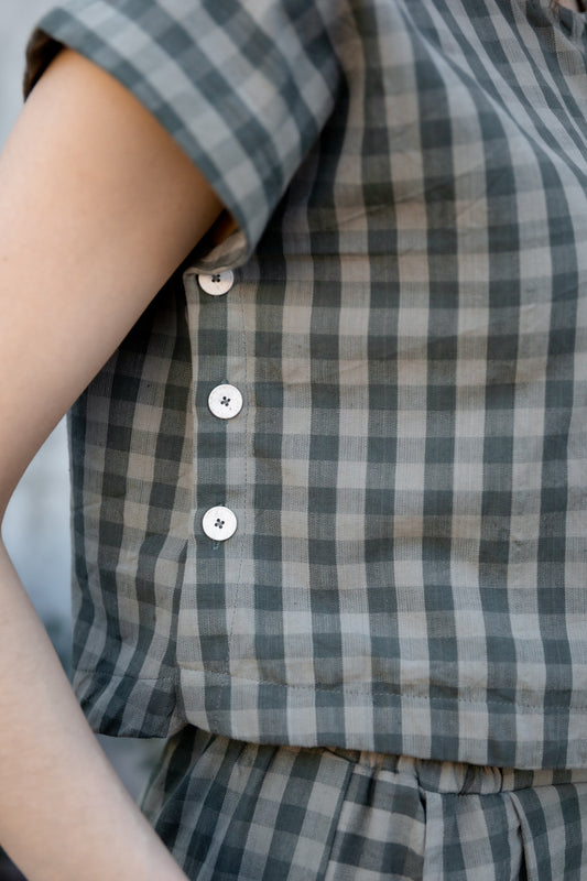 Katie Handwoven Cotton Set in Green Gingham Made to Order