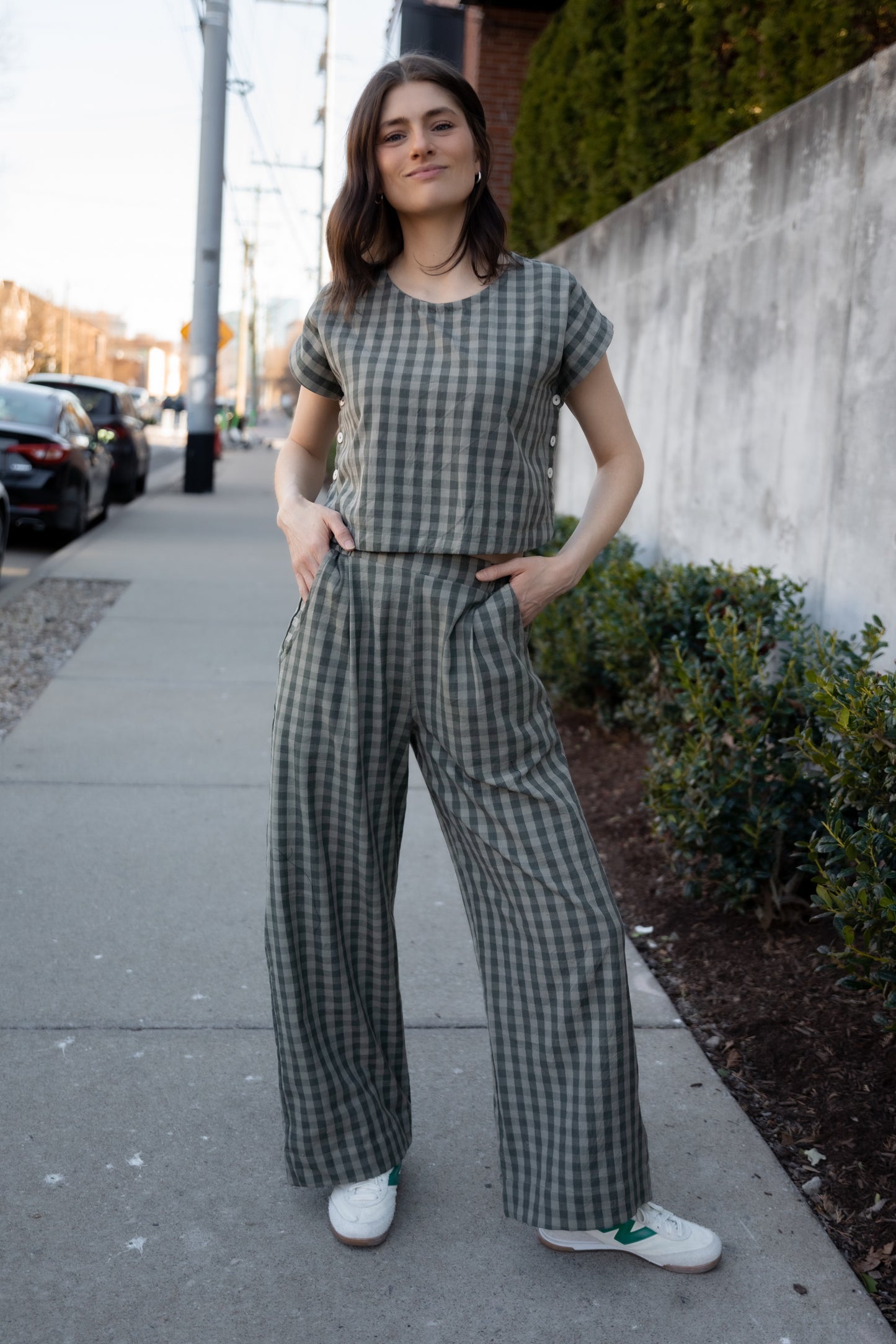 Katie Handwoven Cotton Set in Green Gingham Made to Order