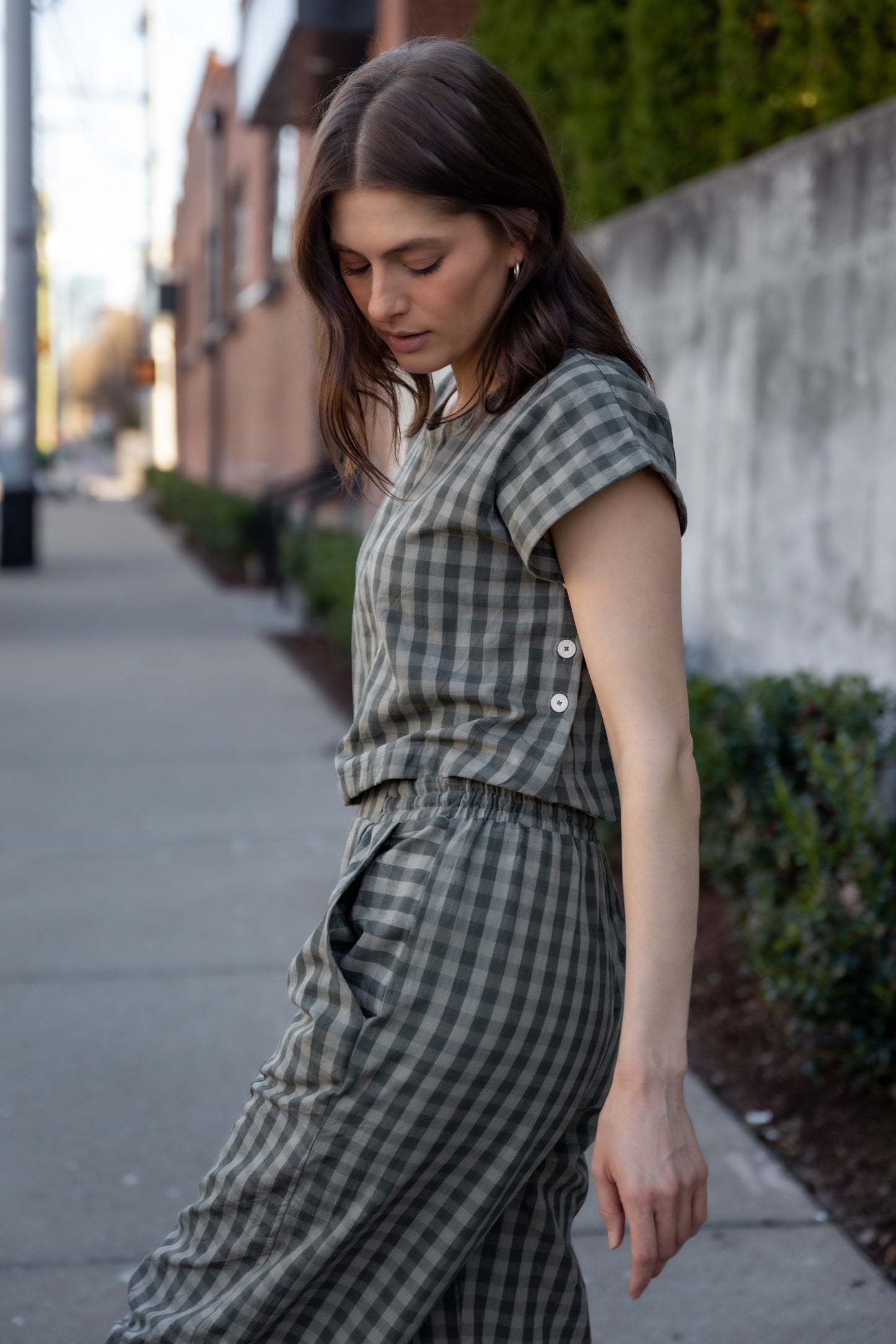 Katie Handwoven Cotton Set in Green Gingham Made to Order