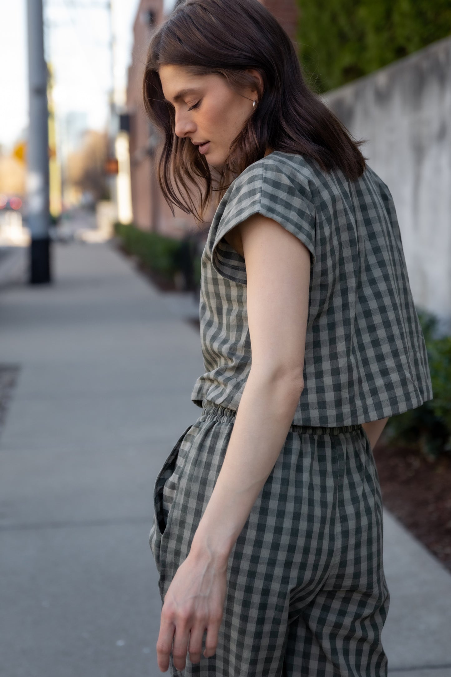 Katie Handwoven Cotton Set in Green Gingham Made to Order
