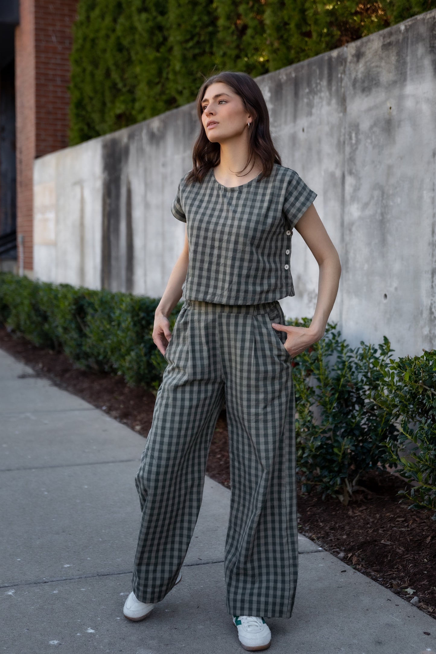 Katie Handwoven Cotton Set in Green Gingham Made to Order