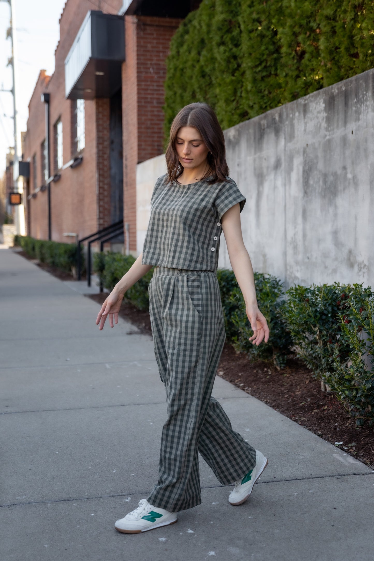Katie Handwoven Cotton Set in Green Gingham Made to Order