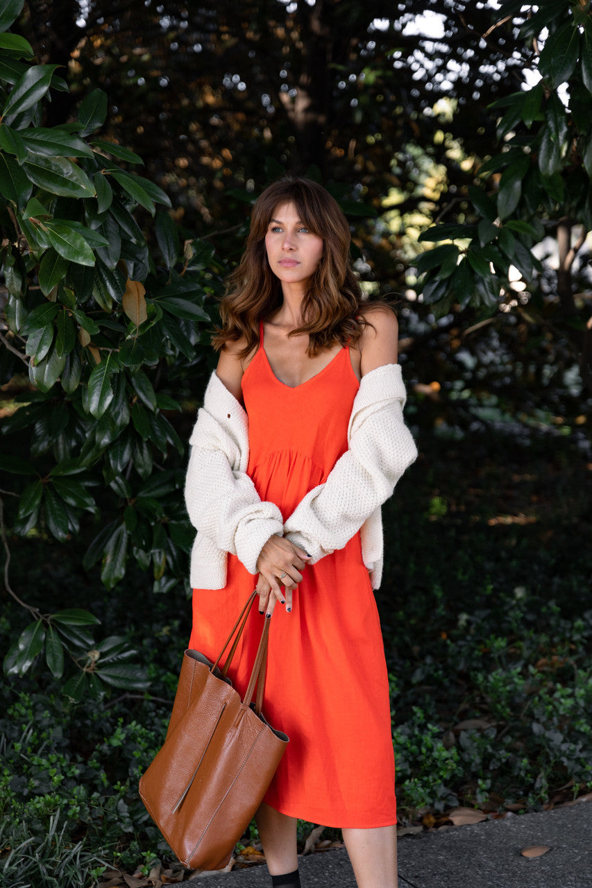 Faro Dress in Recycled Blood Orange Linen
