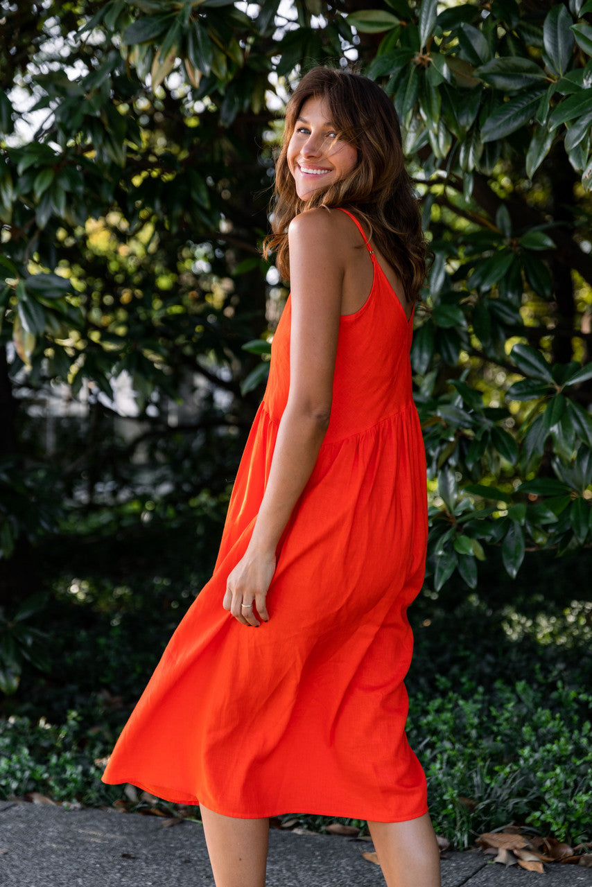Faro Dress in Recycled Blood Orange Linen