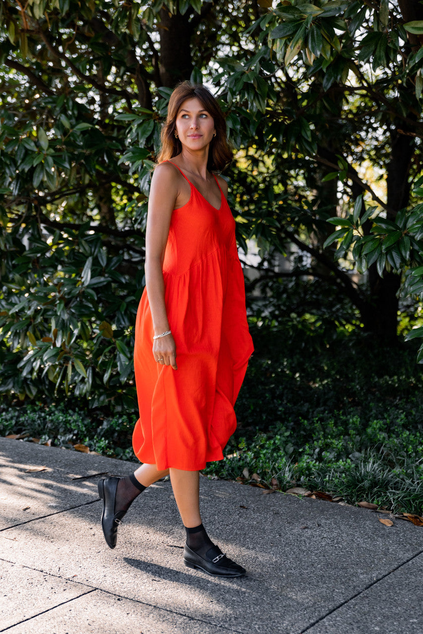 Faro Dress in Recycled Blood Orange Linen