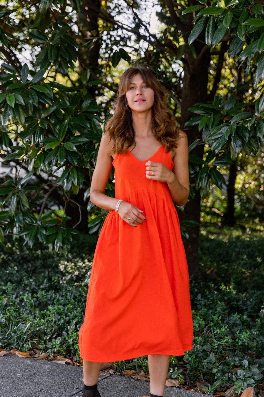 Faro Dress in Recycled Blood Orange Linen