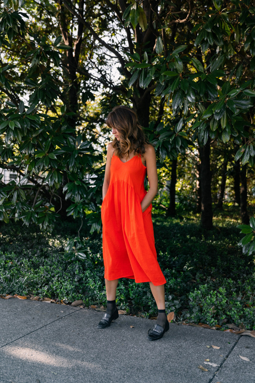 Faro Dress in Recycled Blood Orange Linen