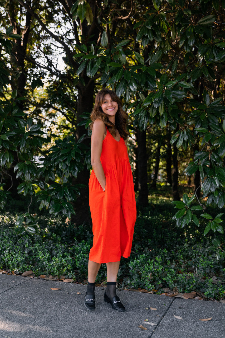 Faro Dress in Recycled Blood Orange Linen