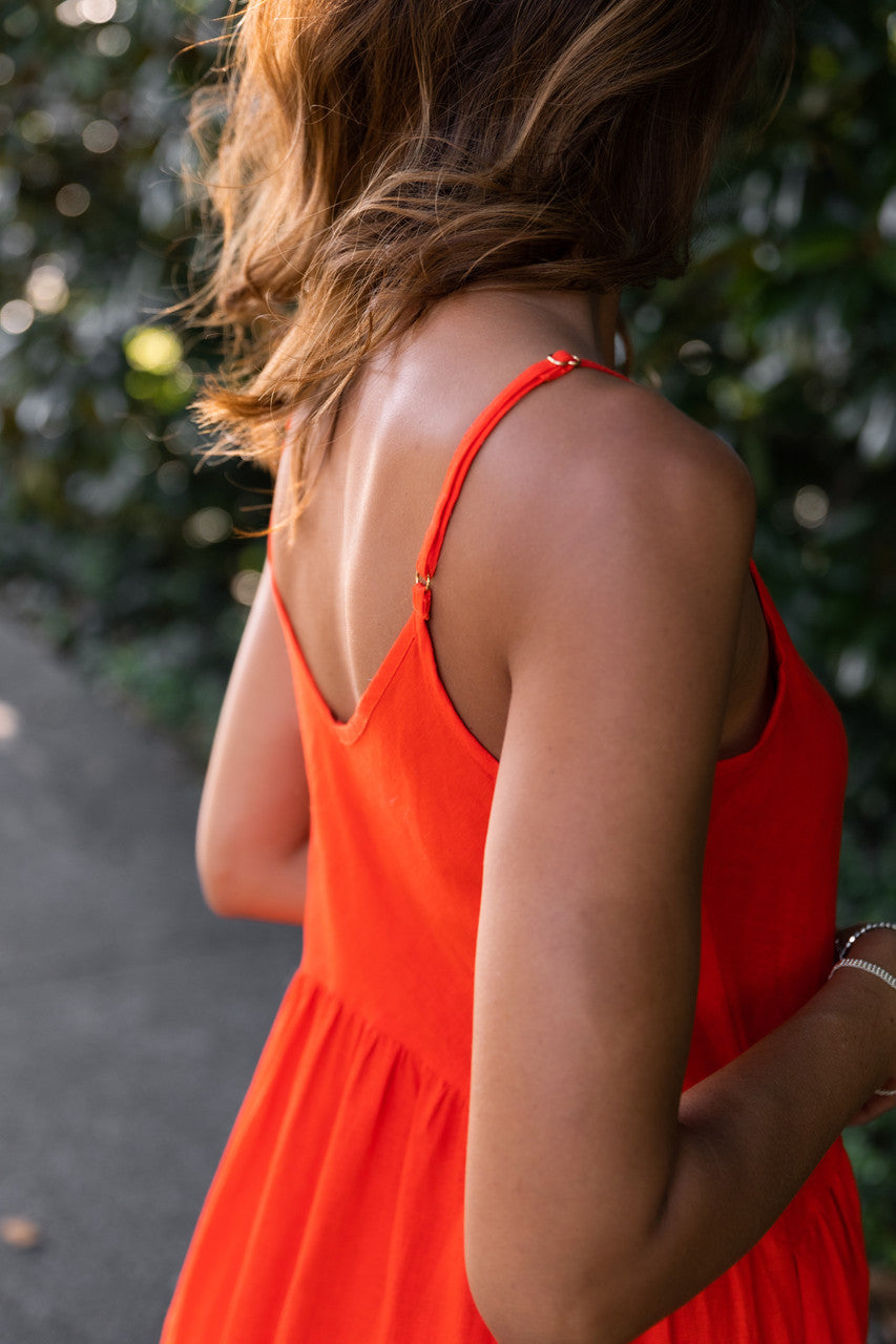 Faro Dress in Recycled Blood Orange Linen