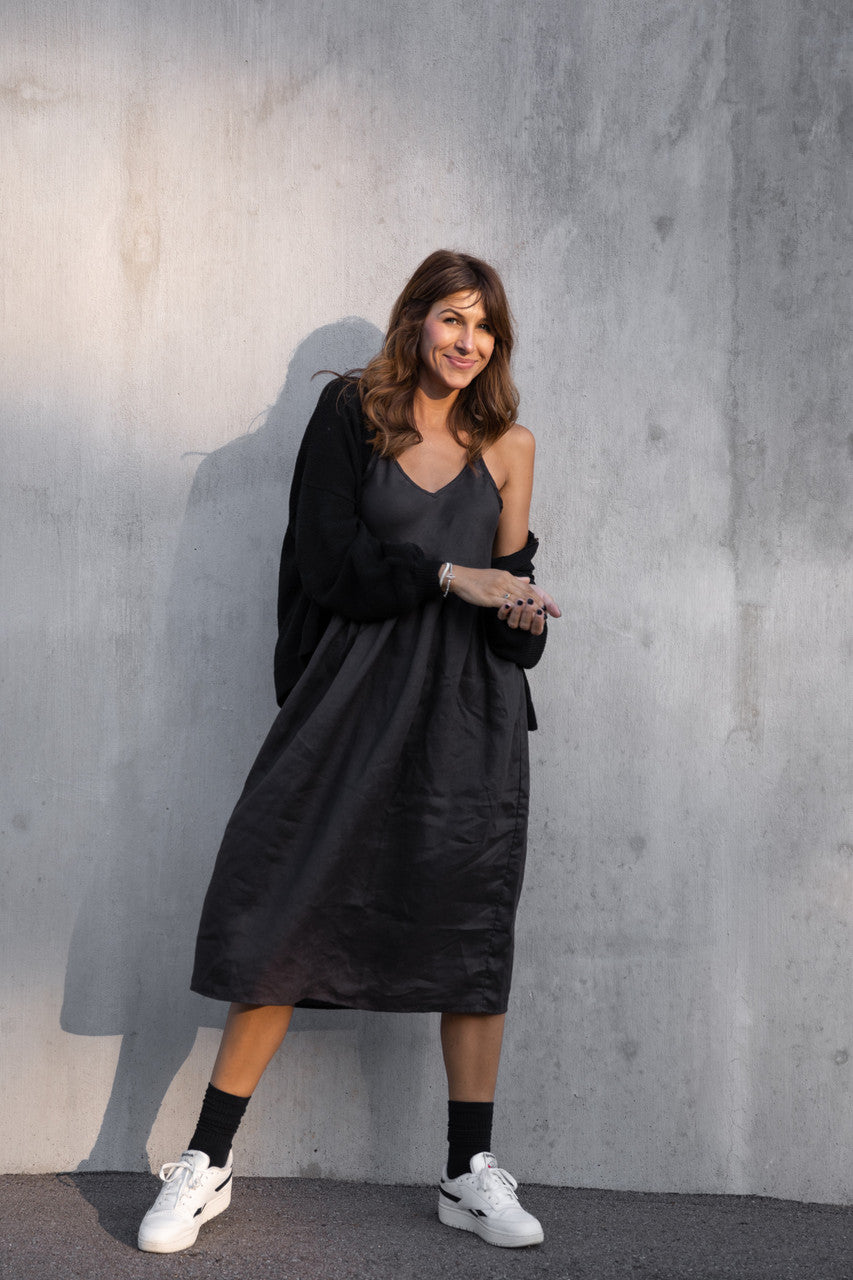 Kim Classic Cotton Cardigan in Black Made to Order