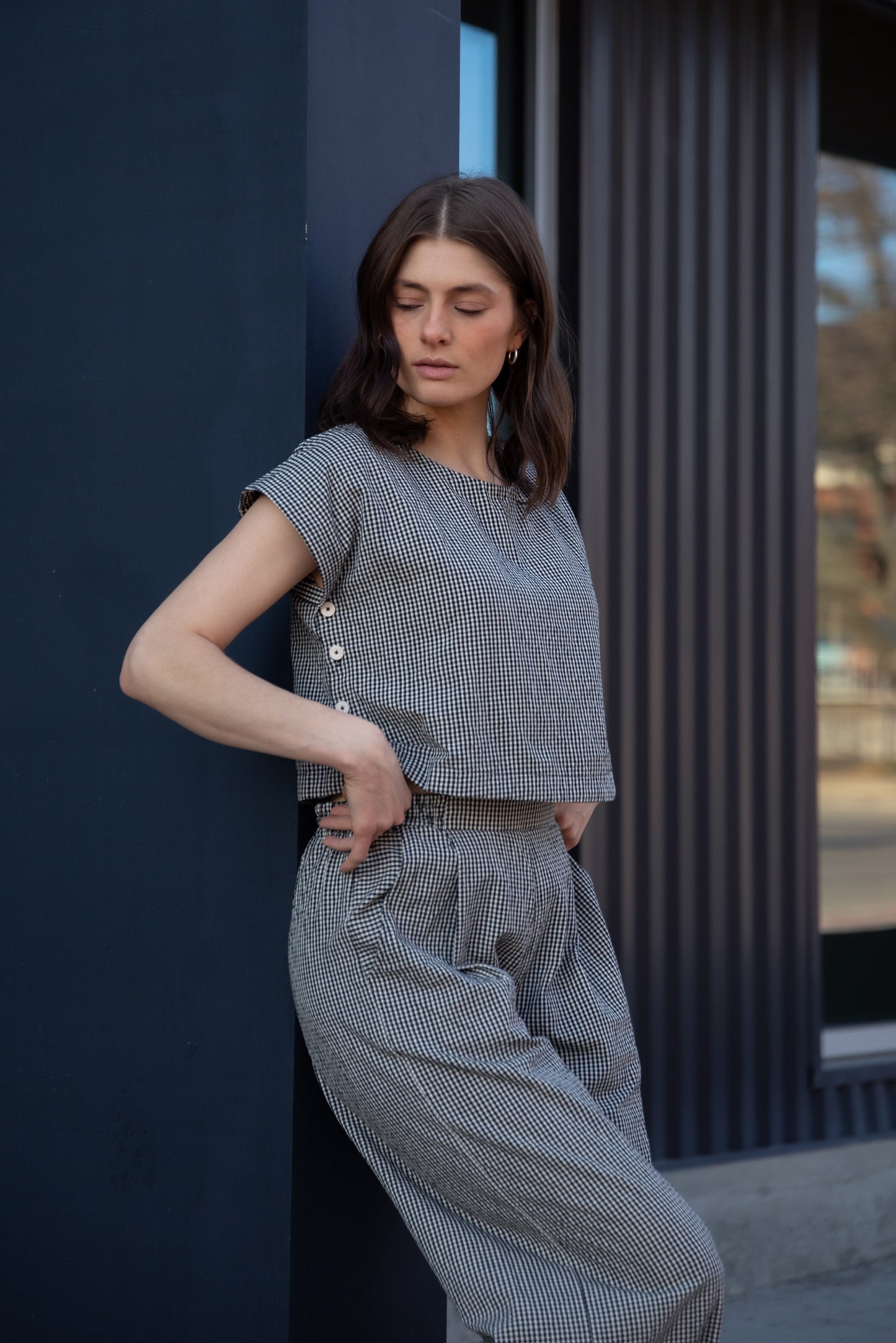 Katie Handwoven Cotton Set in Black and White Gingham Made to Order