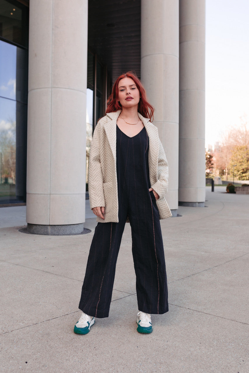 Portuguese Wool Pieper Coat in Cream Herringbone Made to Order