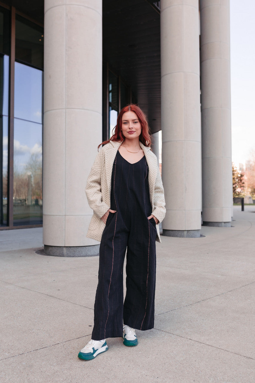 Portuguese Wool Pieper Coat in Cream Herringbone Made to Order
