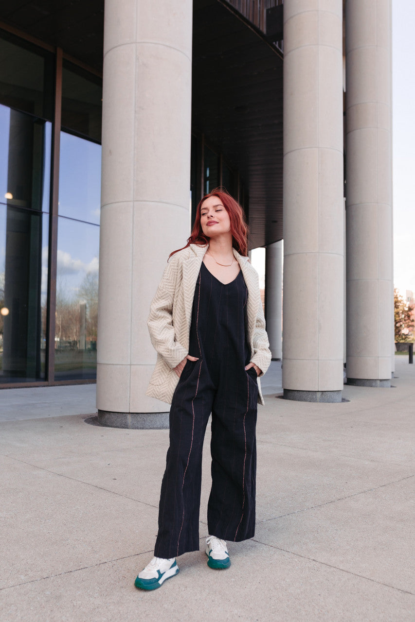 Portuguese Wool Pieper Coat in Cream Herringbone Made to Order