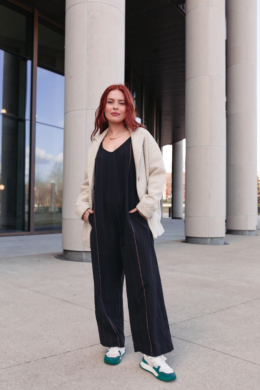 Portuguese Wool Pieper Coat in Cream Herringbone Made to Order