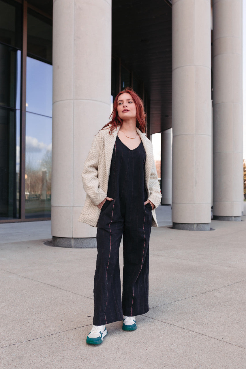 Portuguese Wool Pieper Coat in Cream Herringbone Made to Order