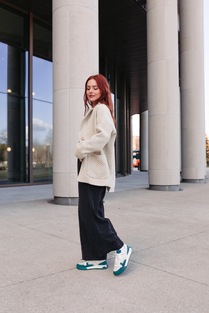 Portuguese Wool Pieper Coat in Cream Herringbone Made to Order