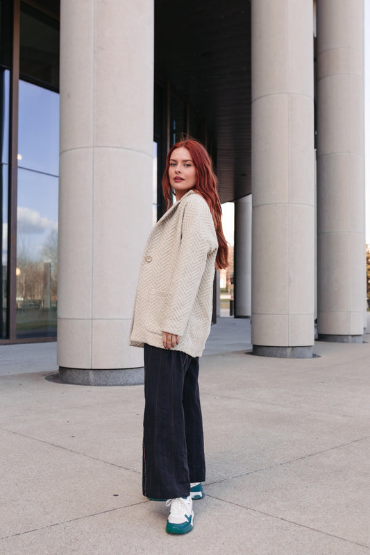 Portuguese Wool Pieper Coat in Cream Herringbone Made to Order