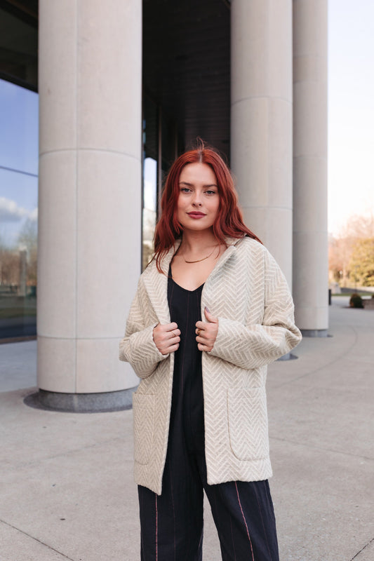 Portuguese Wool Pieper Coat in Cream Herringbone Made to Order