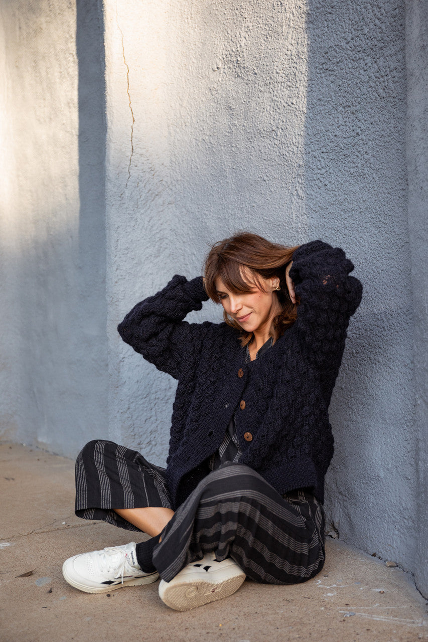 Quinn Wool Cardigan in Navy Made to Order