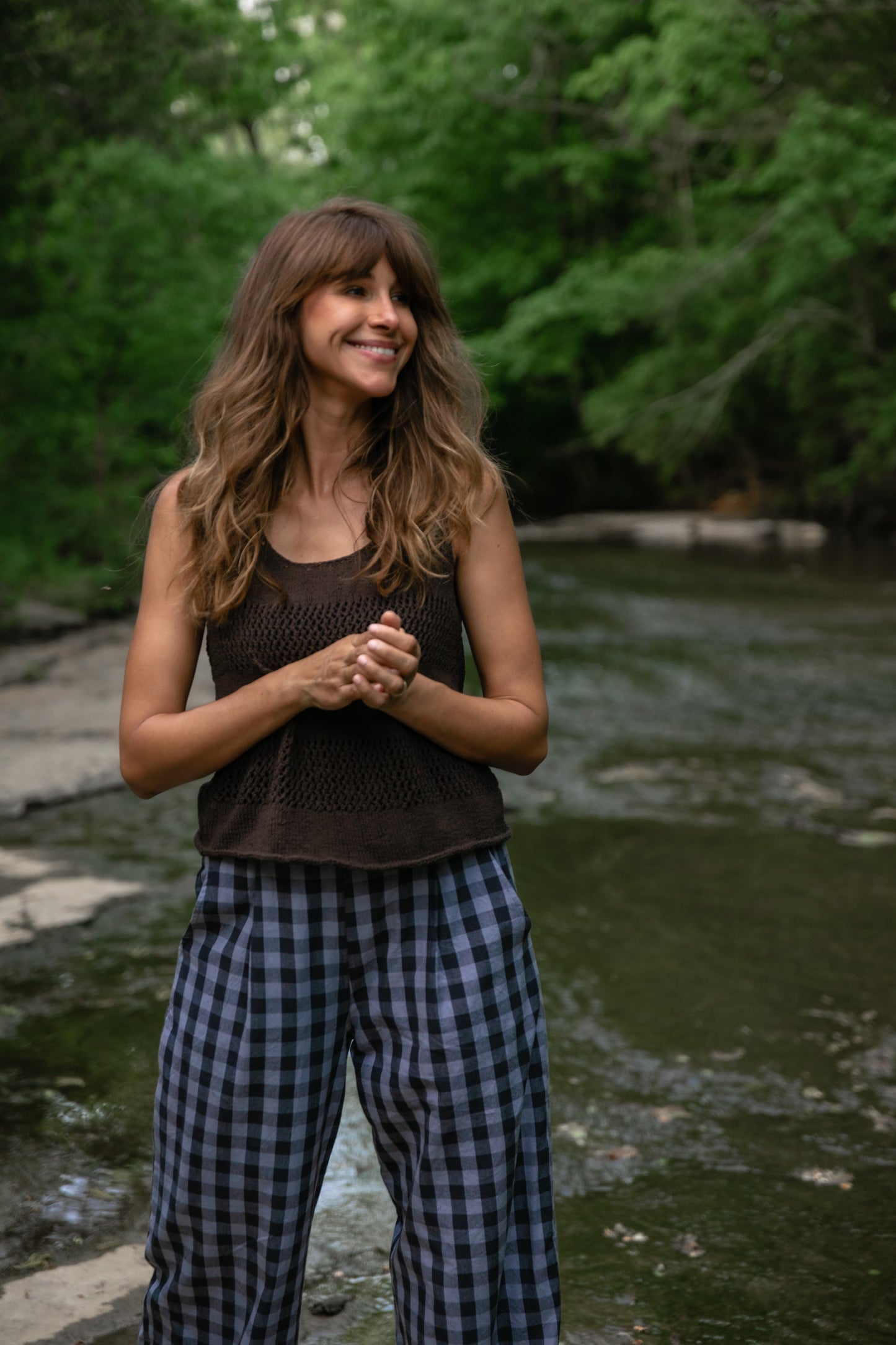 Katie Handwoven Cotton Pants in Navy Gingham Made to Order