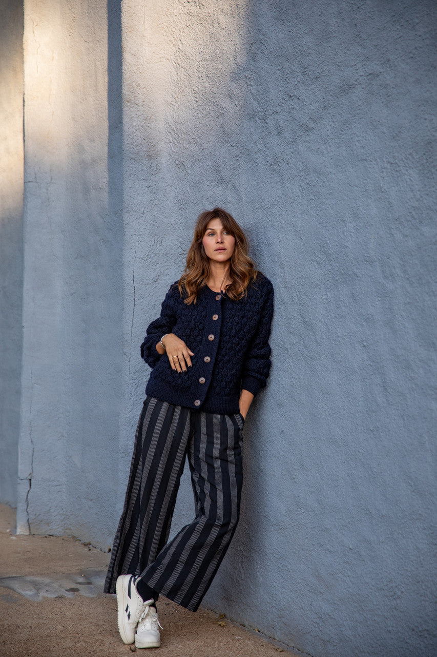 Quinn Wool Cardigan in Navy Made to Order