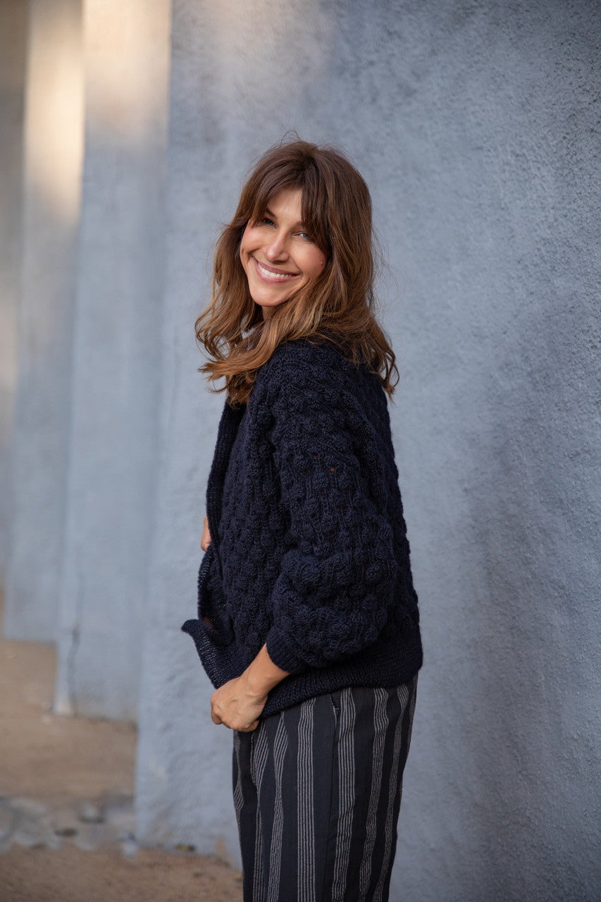 Quinn Wool Cardigan in Navy Made to Order