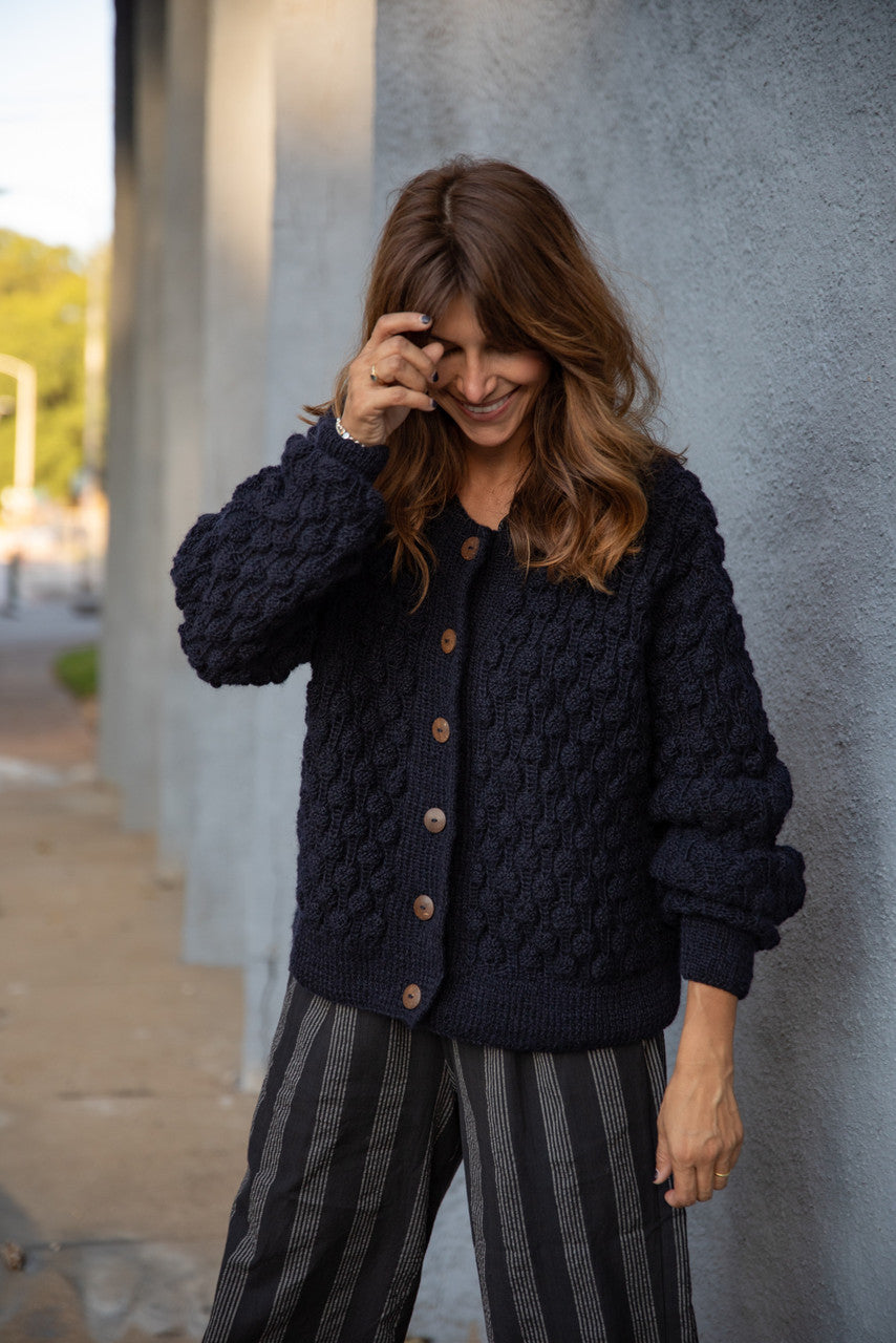 Quinn Wool Cardigan in Navy Made to Order