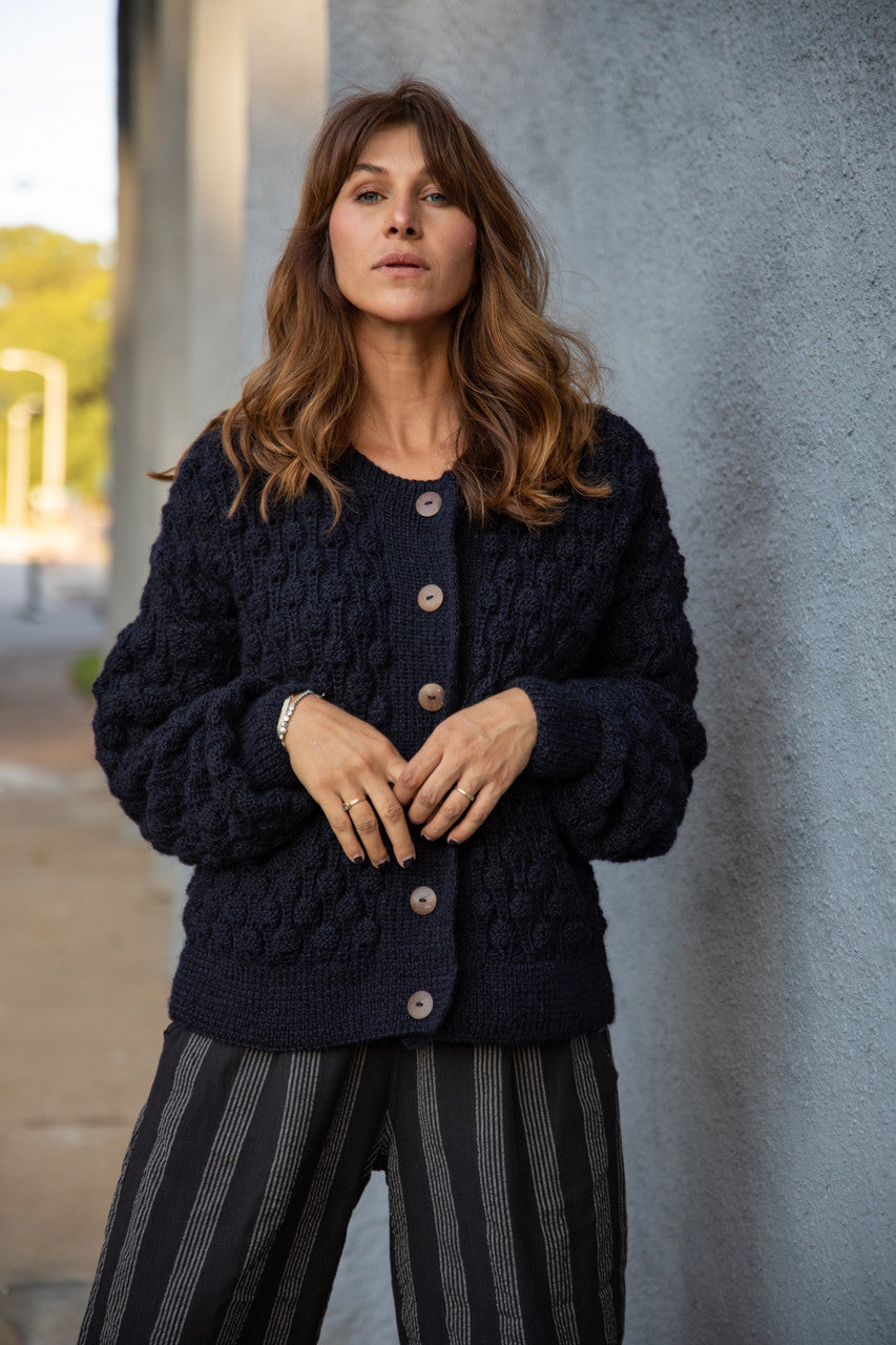 Quinn Wool Cardigan in Navy Made to Order